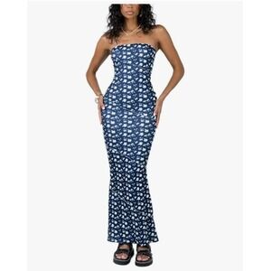 Princess Polly Floral Maxi Dress Size 2 Strapless Blue White Bodycon Cottagecore